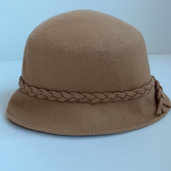 100% wool winter camel bucket hat w braided trim main image 4